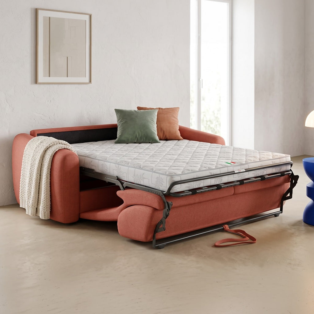 Suzie - Canapé Droit Convertible 3 Places en Tissu Chenille - Ouverture Express - Terracotta