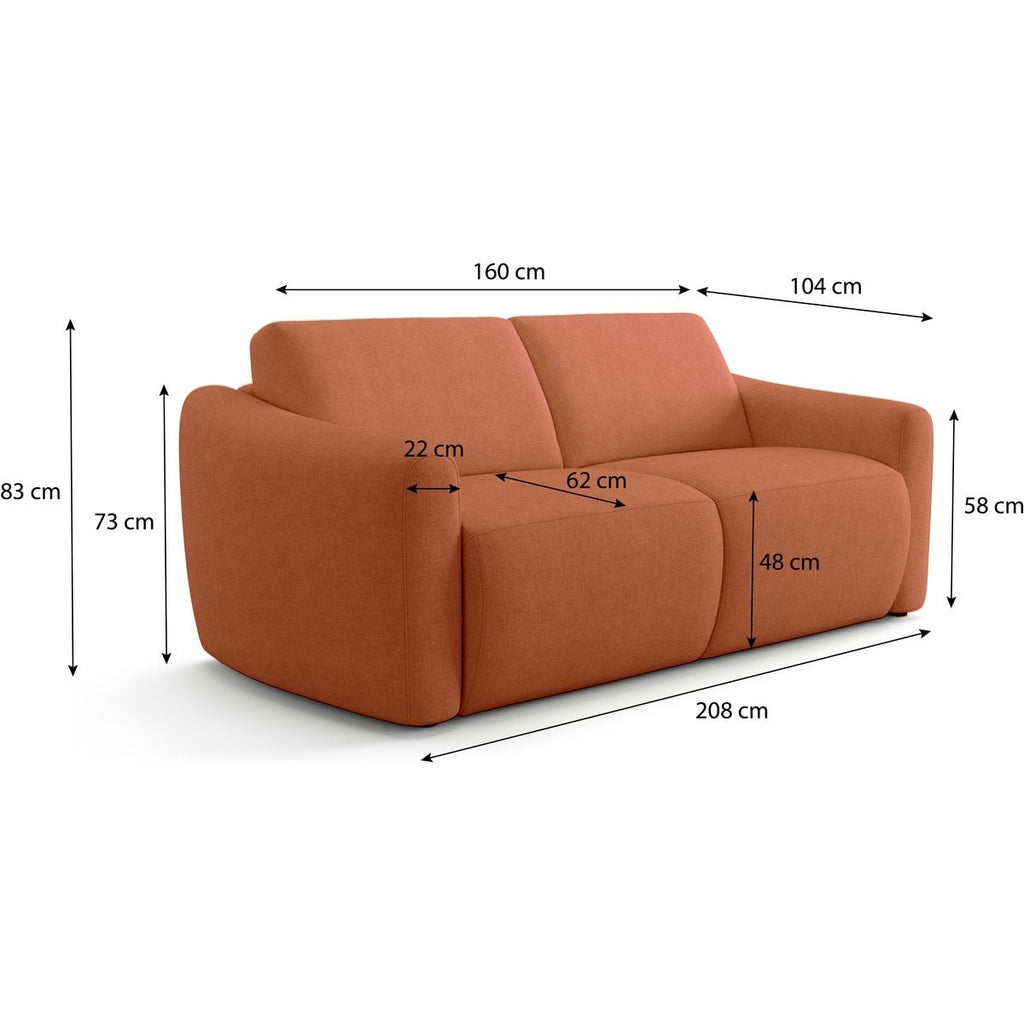 Suzie - Canapé Droit Convertible 3 Places en Tissu Chenille - Ouverture Express - Terracotta