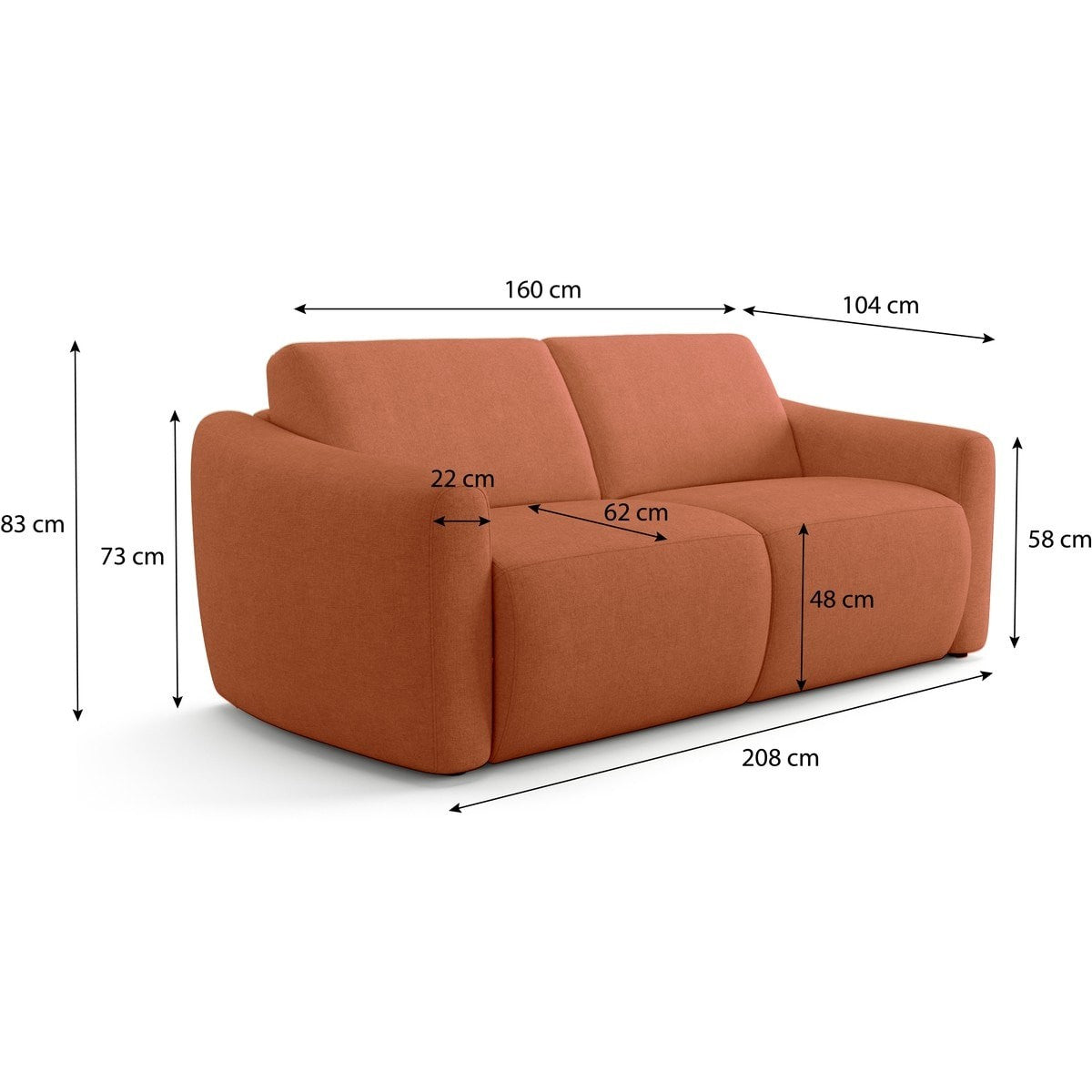 Suzie - Canapé Droit Convertible 3 Places en Tissu Chenille - Ouverture Express - Terracotta