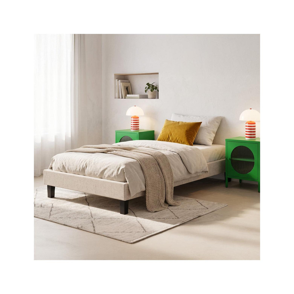 Axel - Sommier Déco à Lattes 90x190 cm en Tissu - Beige