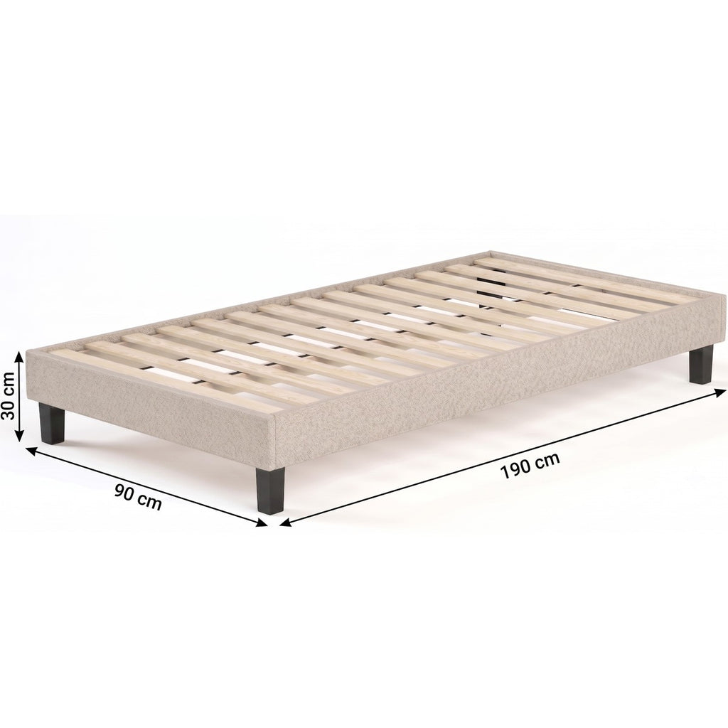 Axel - Sommier Déco à Lattes 90x190 cm en Tissu - Beige