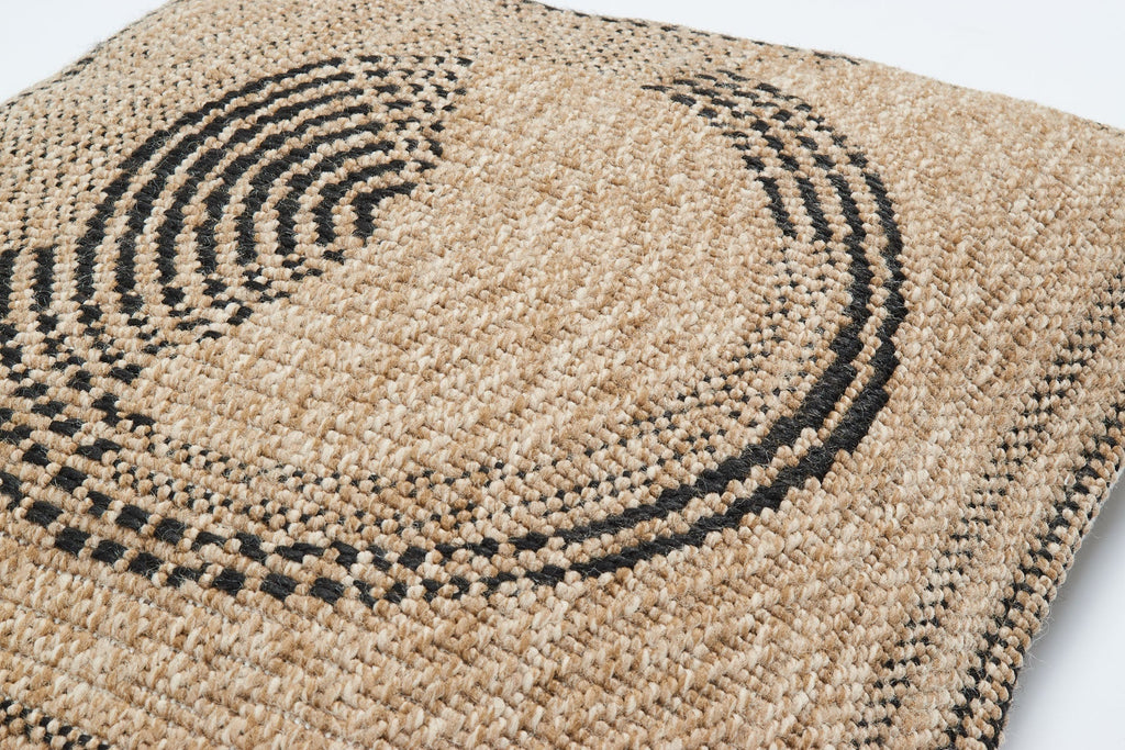 Funda de cojín círculos negros efecto yute natural alfombras Nazar