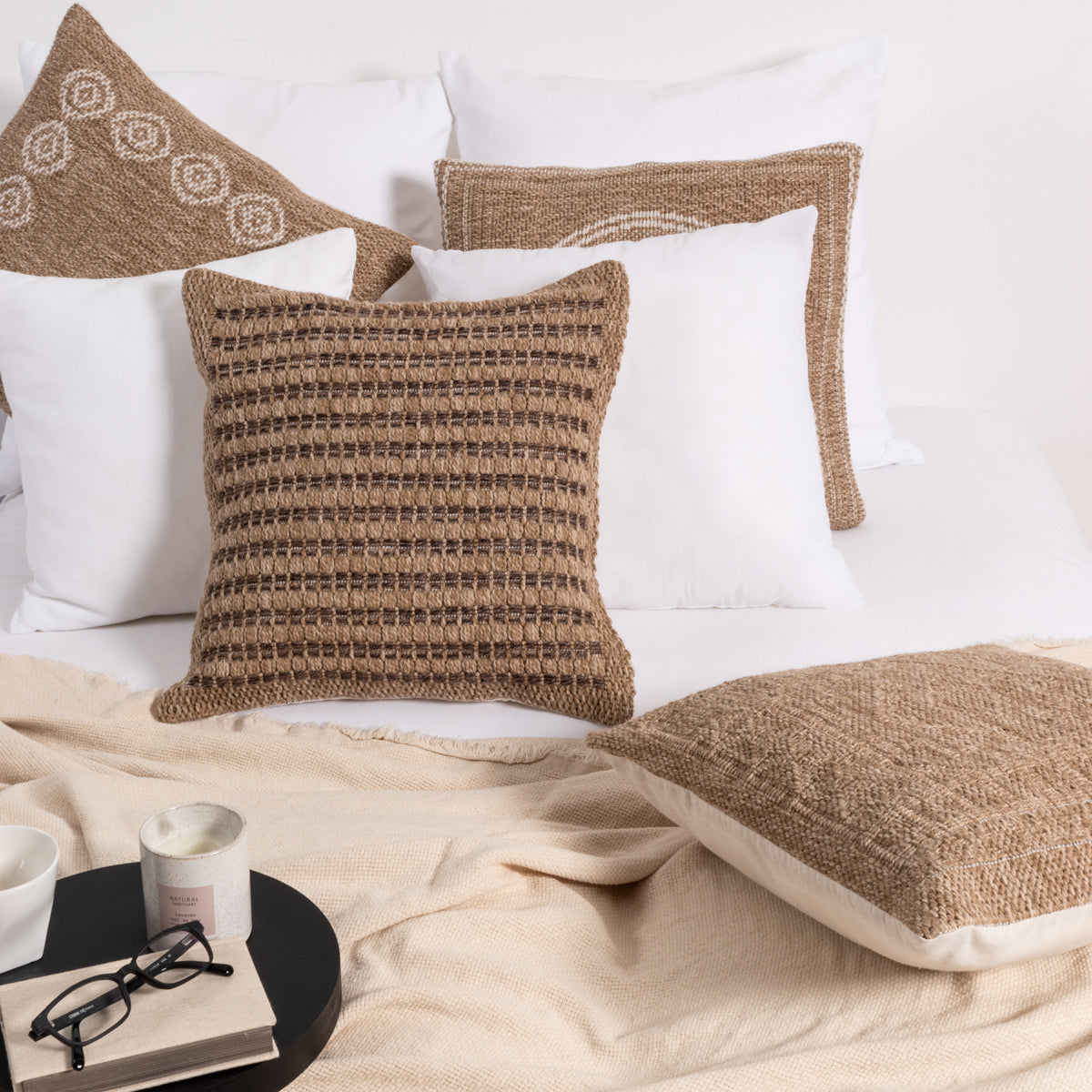 Housse de coussin effet jute naturel marron Nazar rugs