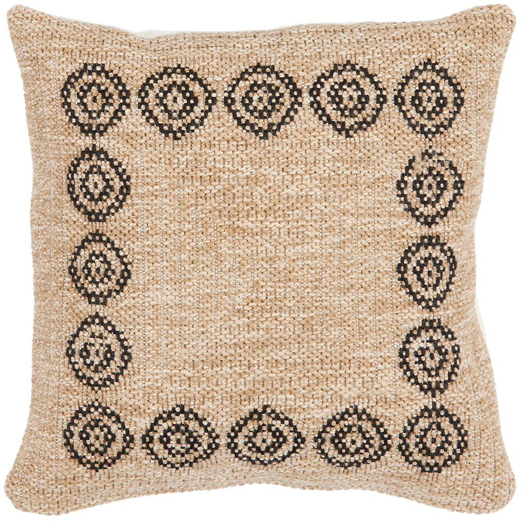 Black round patterned cushion cover with natural jute effect Nazar rugs
