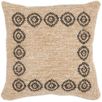 Black round patterned cushion cover with natural jute effect Nazar rugs