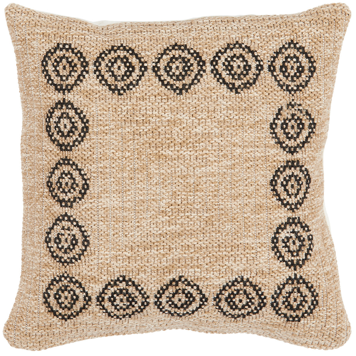 Black round patterned cushion cover with natural jute effect Nazar rugs