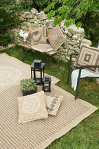 Black round patterned cushion cover with natural jute effect Nazar rugs