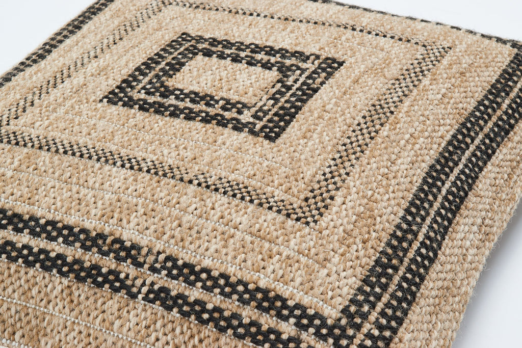 Black rectangle cushion cover with natural jute effect Nazar rugs