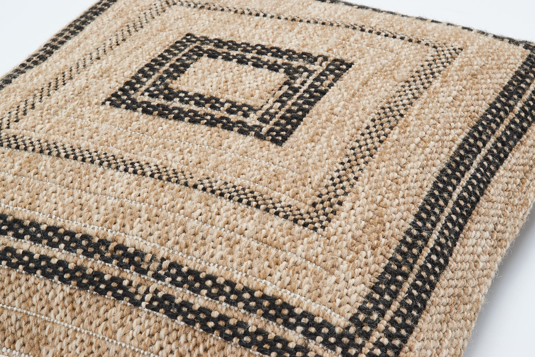 Black rectangle cushion cover with natural jute effect Nazar rugs
