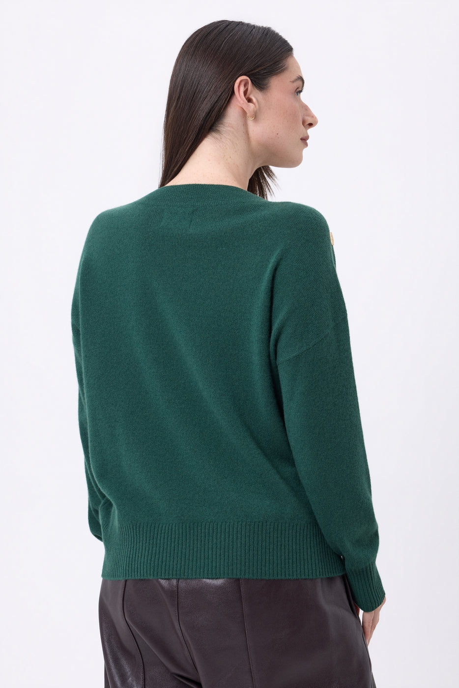 Pull Col Rond Boutons Dorés Icone - Beige Creme - Femme
