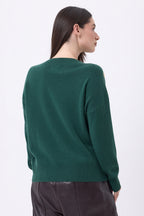 Pull Col Rond Boutons Dorés Icone - Beige Creme - Femme