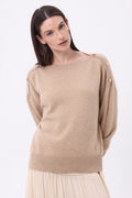 Icone Gold Button Crew-Neck Jumper - Cream Beige - Women