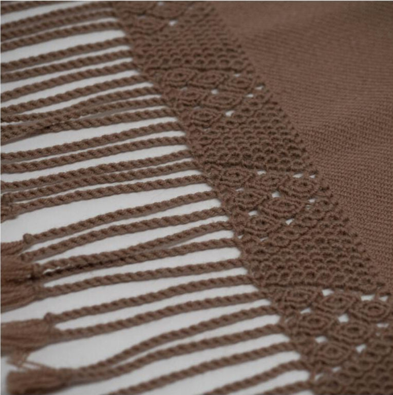Plaid En Laine Et Détails Macramé - Ida - Caramel