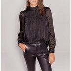 IKKS - Pure Edition Blusa Cuello Alto En Seda E Hilo Dorado - Negro