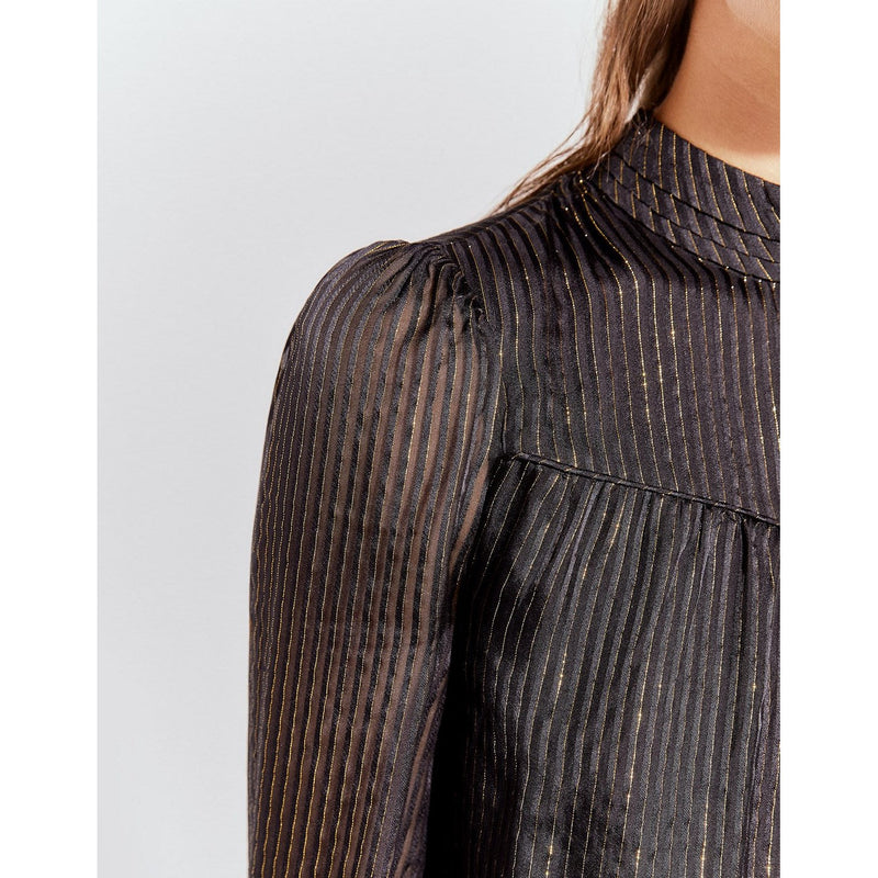 IKKS - Pure Edition Blouse Col Montant En Soie Et Fil Doré - Noir