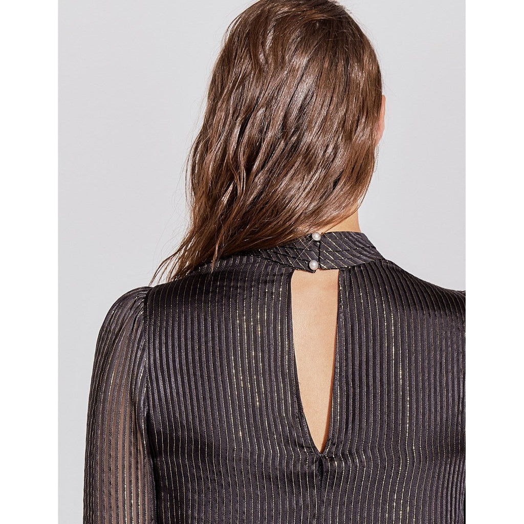 IKKS - Pure Edition Blusa Cuello Alto En Seda E Hilo Dorado - Negro