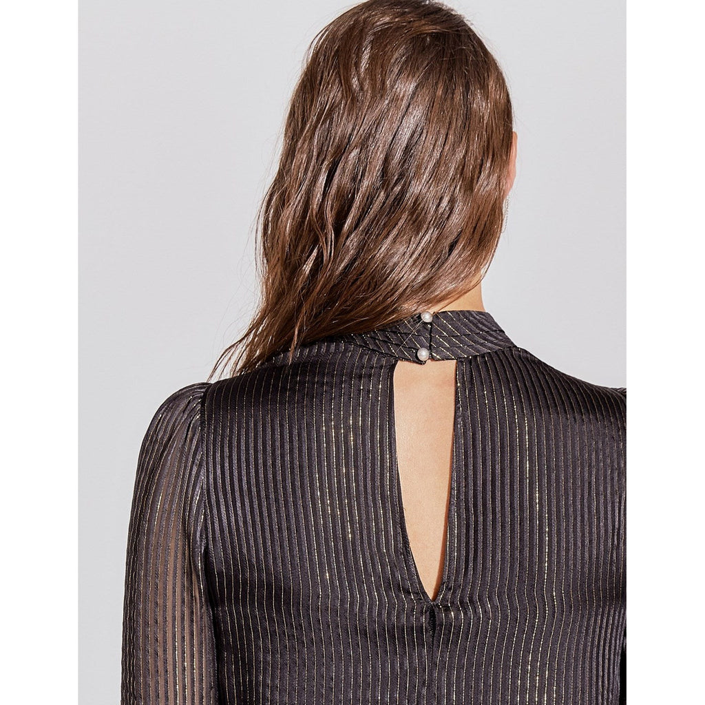 IKKS - Pure Edition Blusa Cuello Alto En Seda E Hilo Dorado - Negro