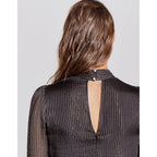 IKKS - Pure Edition Blusa Cuello Alto En Seda E Hilo Dorado - Negro