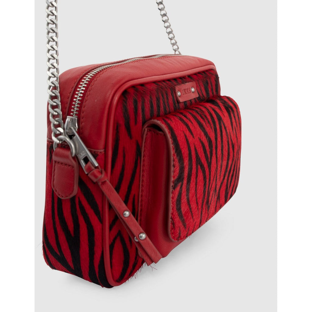 IKKS - Bolso Boxy The Lover Efecto Pony Cebra Negro Y Rojo - Bermellón