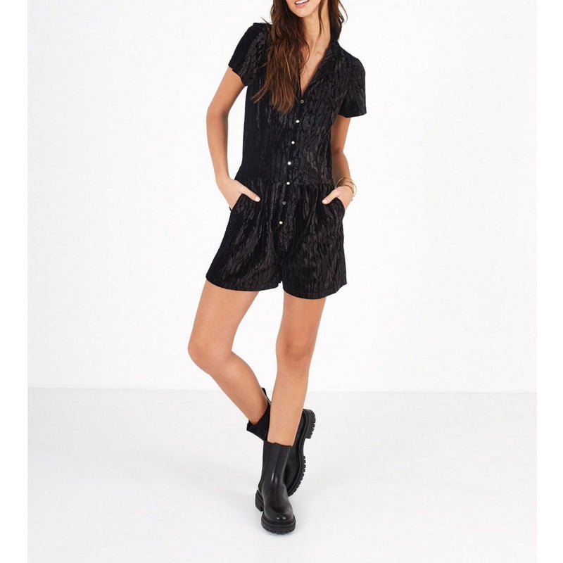IKKS - Combi Short Noir En Panne De Velours Reliefée I.Code - Noir