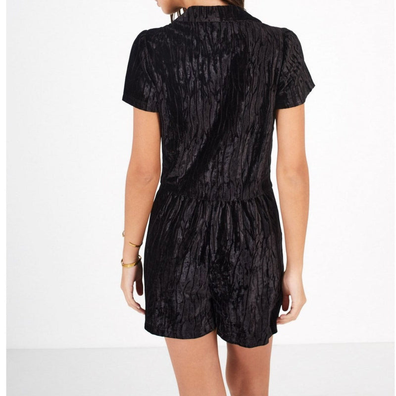 IKKS - Combi Short Noir En Panne De Velours Reliefée I.Code - Noir