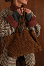 Camel Woven Suede Maxi Bag
