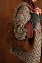 Camel Woven Suede Maxi Bag