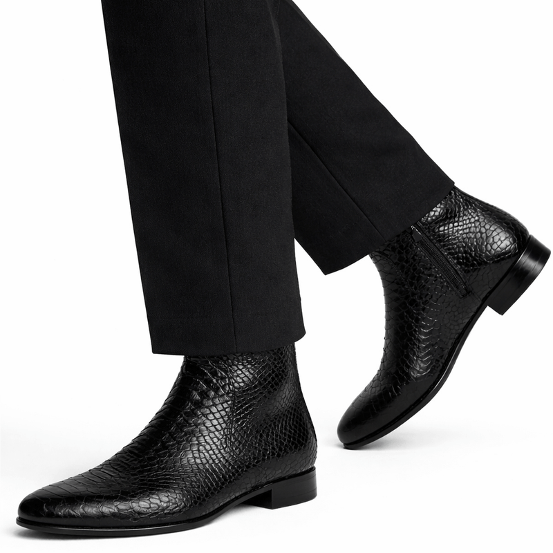 Bottines Jonathan - Cuir Embossé Python - Noir