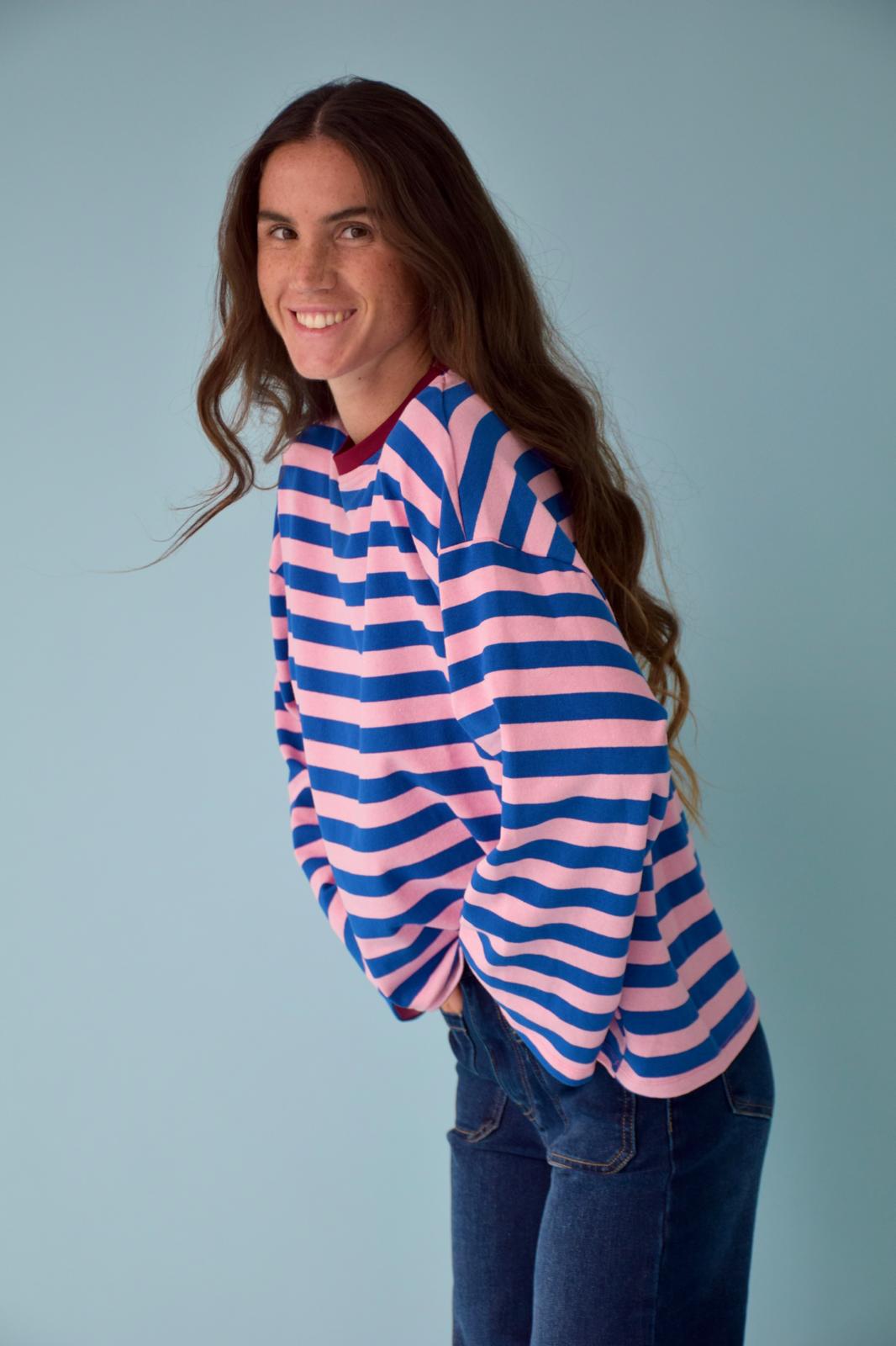 Camiseta Núria Azul Y Rosa