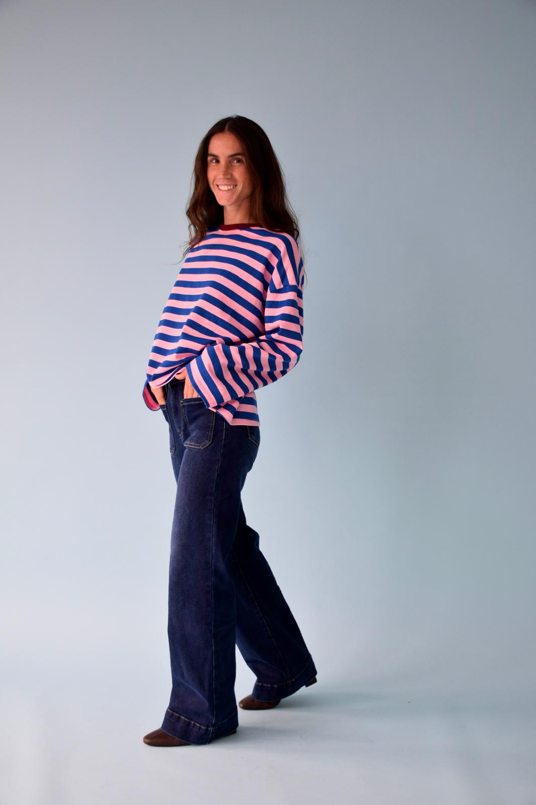 Camiseta Núria Azul Y Rosa