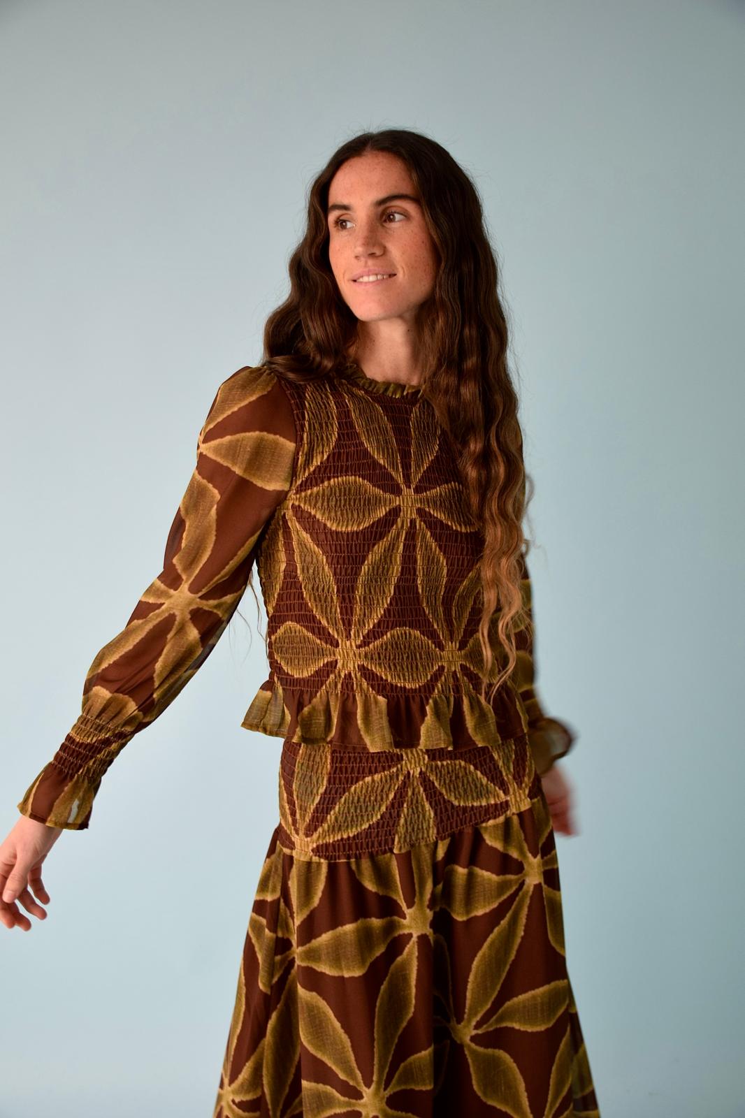 Trébol Chía Blouse Green and Brown