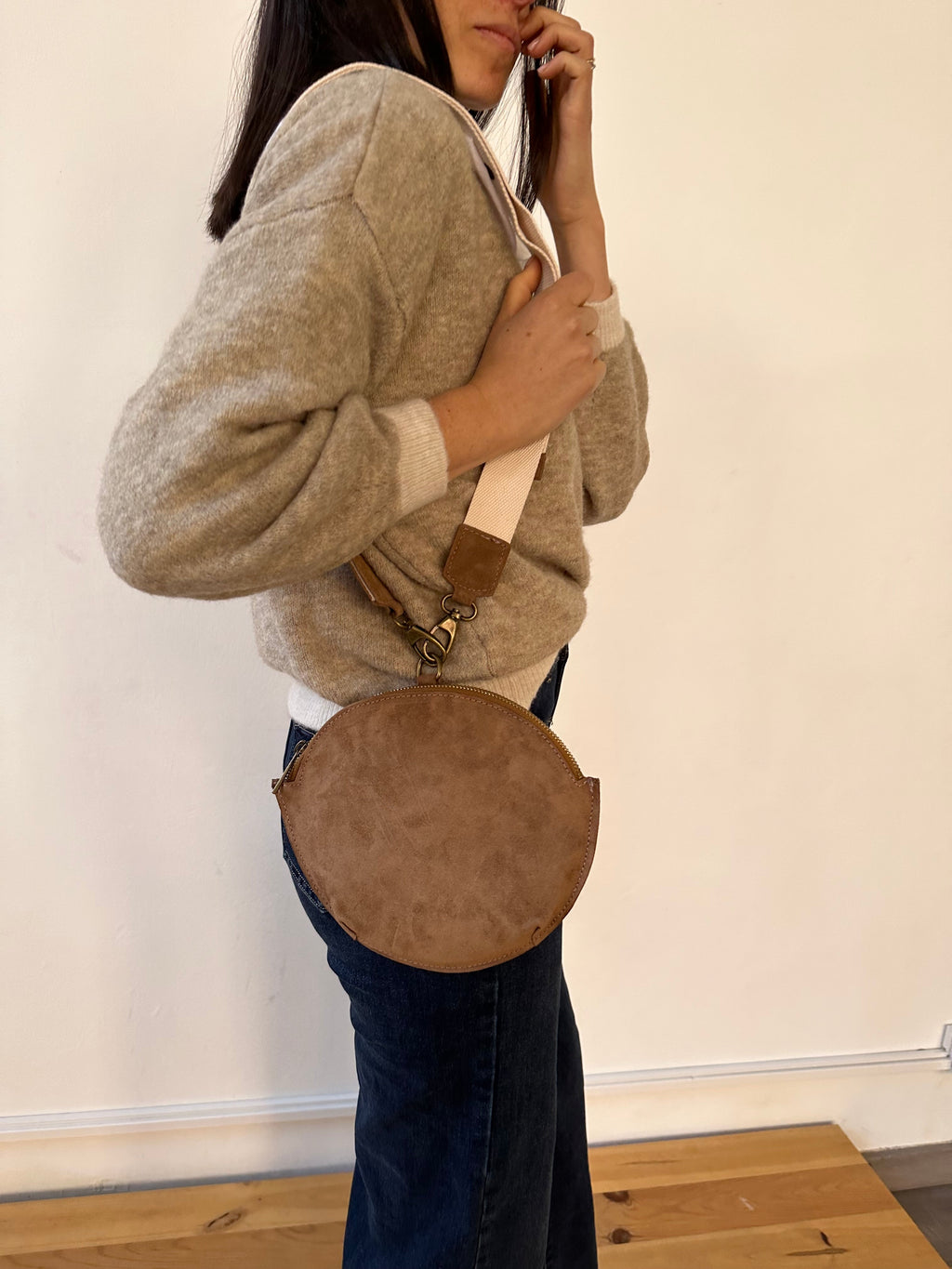 Macarena Taupe Suede Crossbody Bag