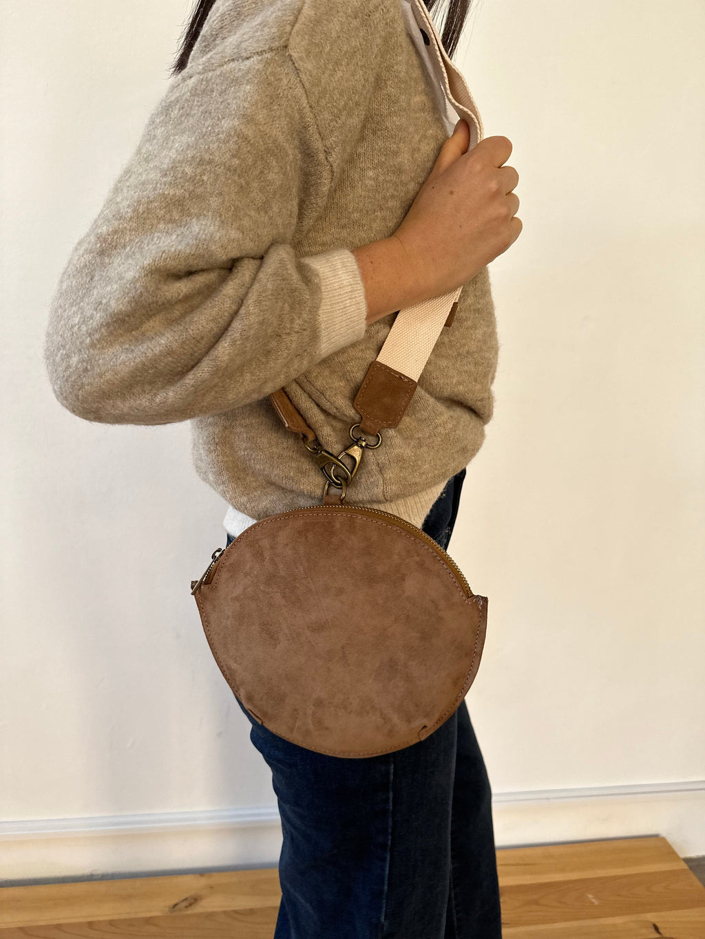 Macarena Taupe Suede Crossbody Bag