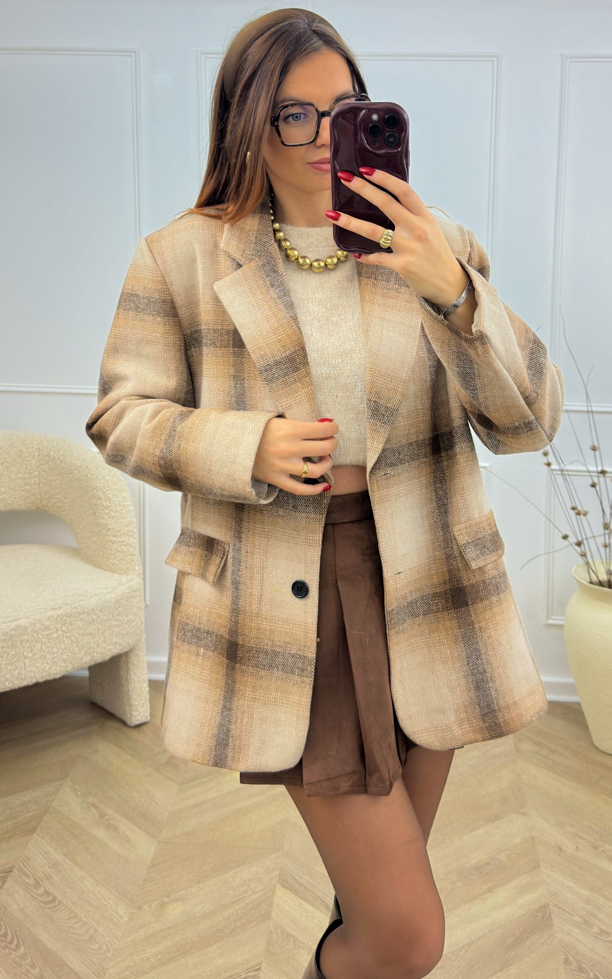 Blazer De Cuadros Carra - Beis