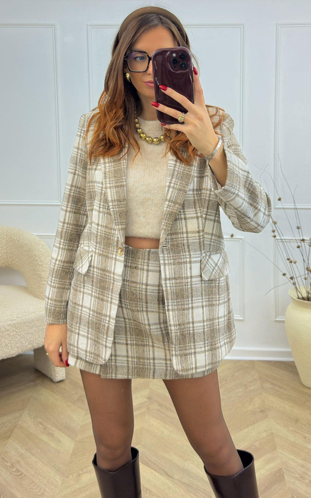 Blazer de Cuadros Neyssia - Beige