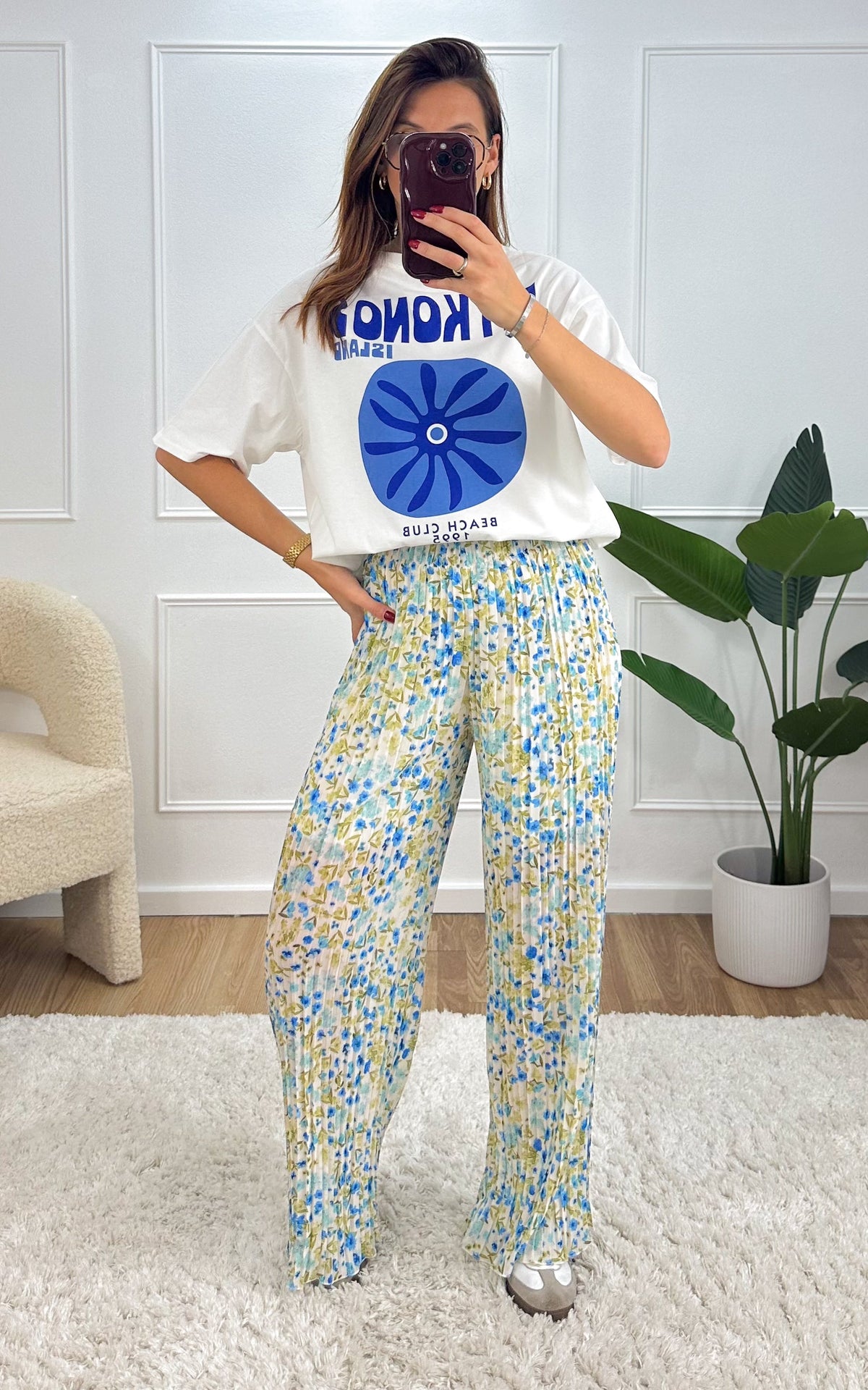 Mykonos T-Shirt - White and Blue