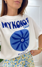 Mykonos T-Shirt - White and Blue