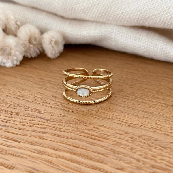 Anillo "Aria" de acero y nácar-Anillos-Instants Plaisirs • Joyas-Instants Plaisirs | Joyas