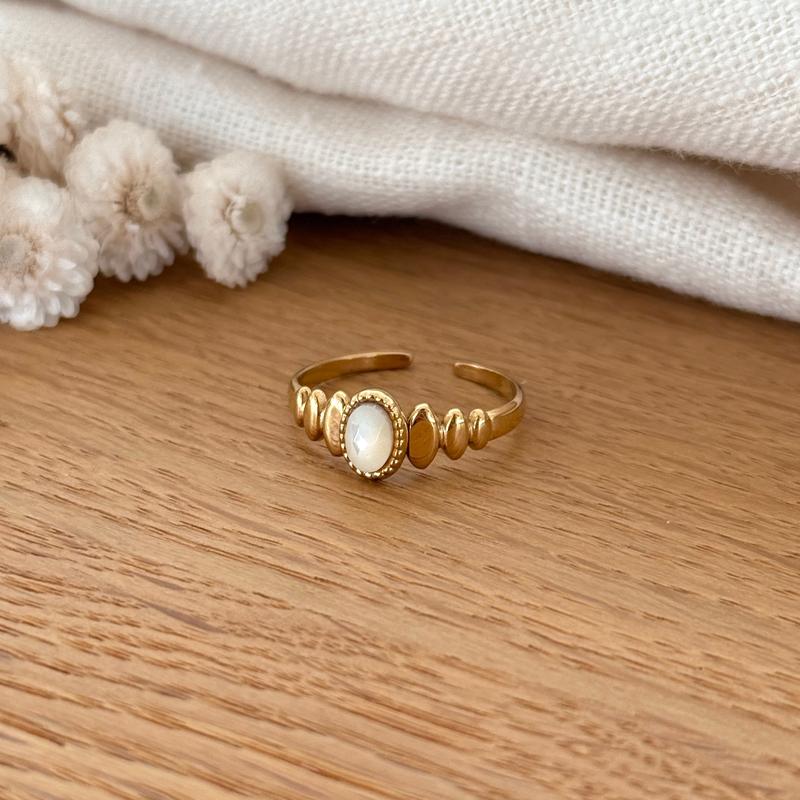 Anillo "Isaline" de acero y nácar-Anillos-Instants Plaisirs • Joyas-Instants Plaisirs | Joyas