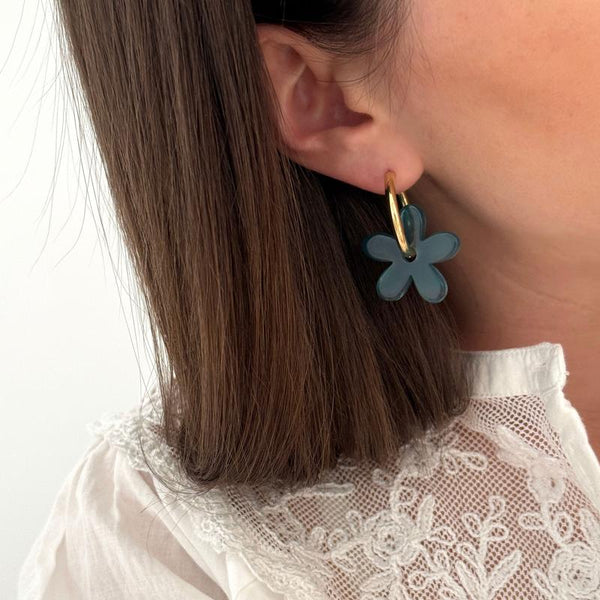 Pendientes aros "Maria" acero pato azul-Instants-Plaisirs-Pendientes-Instants Plaisirs | Joyas