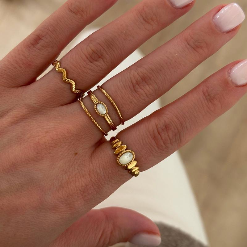Anillo "Isaline" de acero y nácar-Anillos-Instants Plaisirs • Joyas-Instants Plaisirs | Joyas