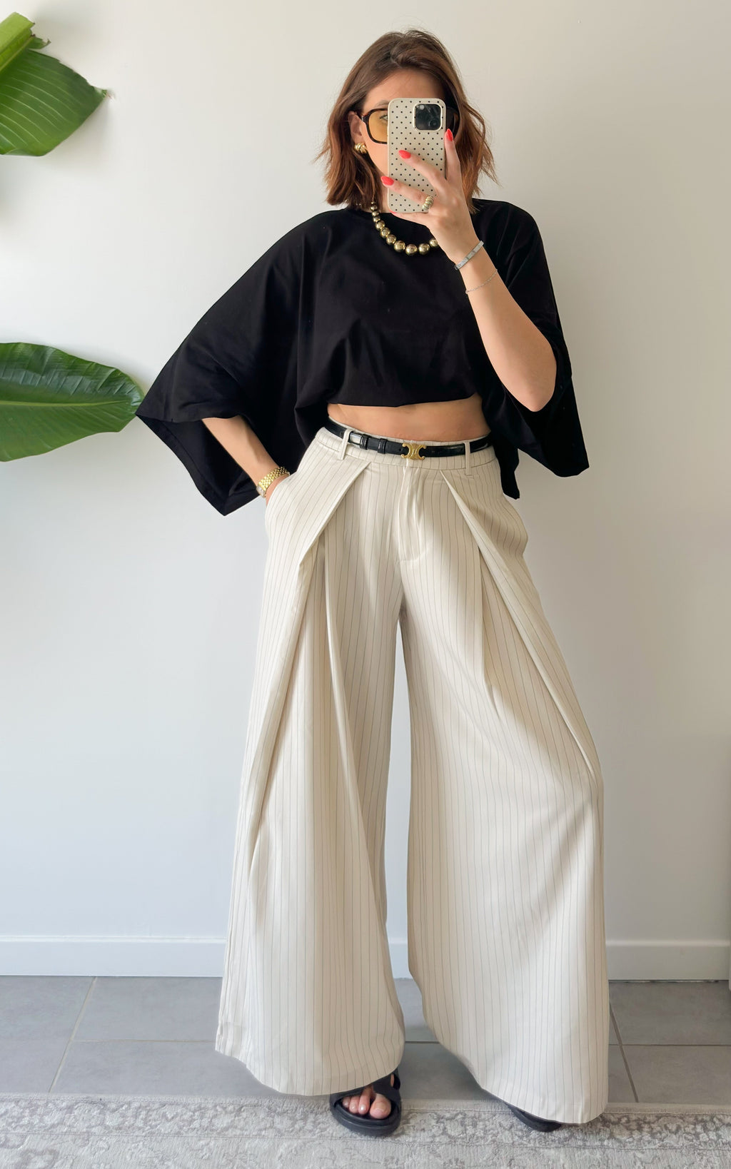 Pantaloni A Righe Celestia - Beige E Nero