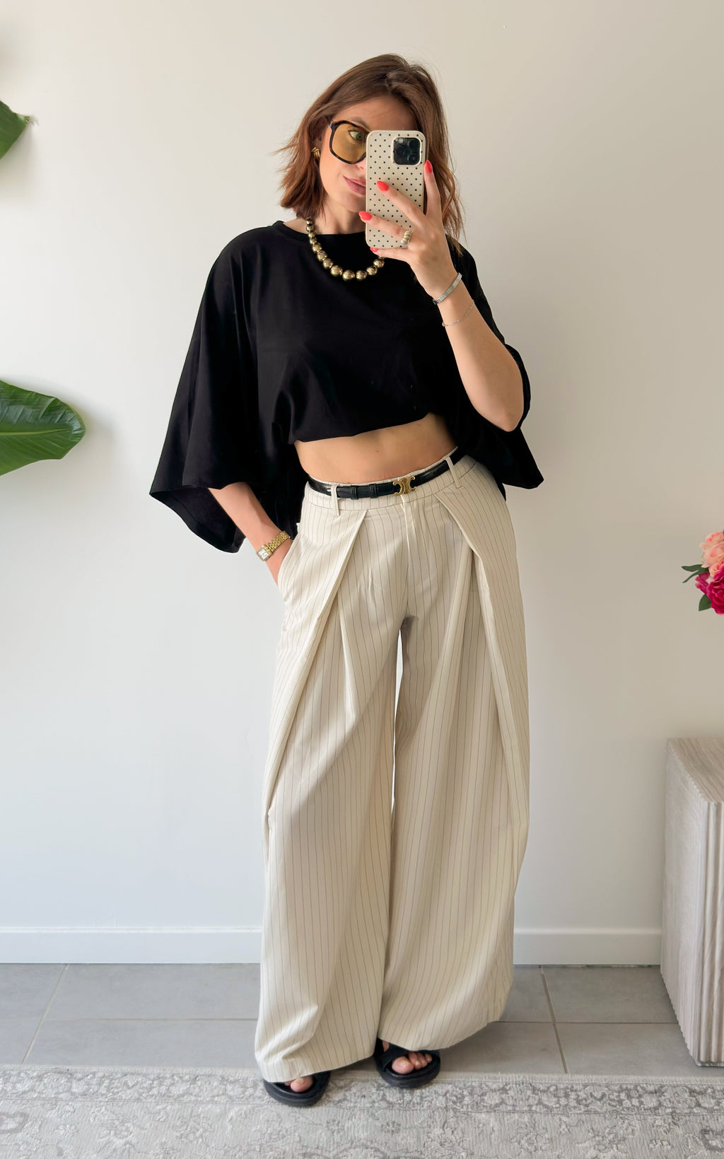 Pantaloni A Righe Celestia - Beige E Nero