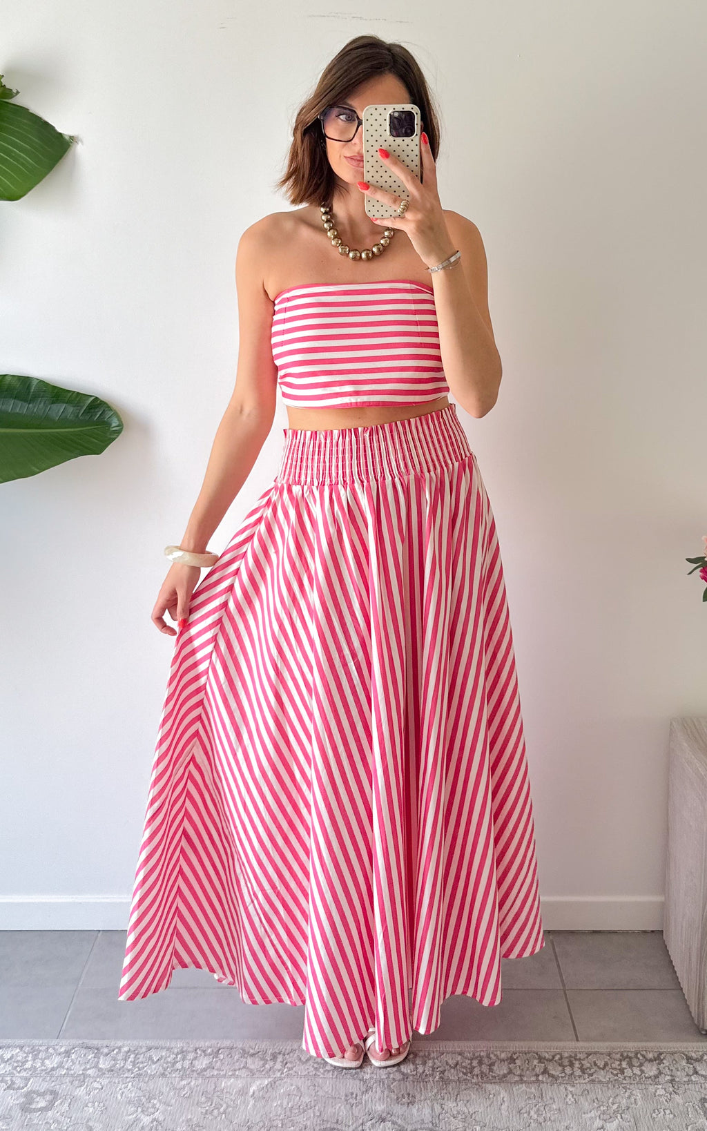 Conjunto De Rayas Ravello - Rosa y blanco
