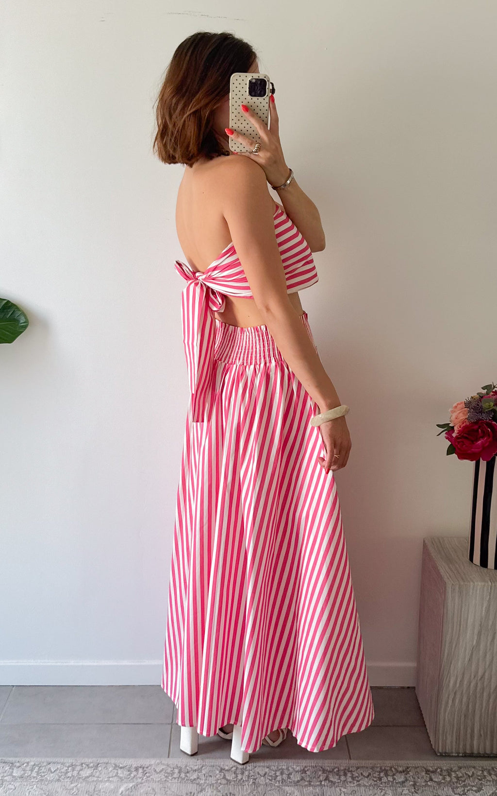 Conjunto De Rayas Ravello - Rosa y blanco