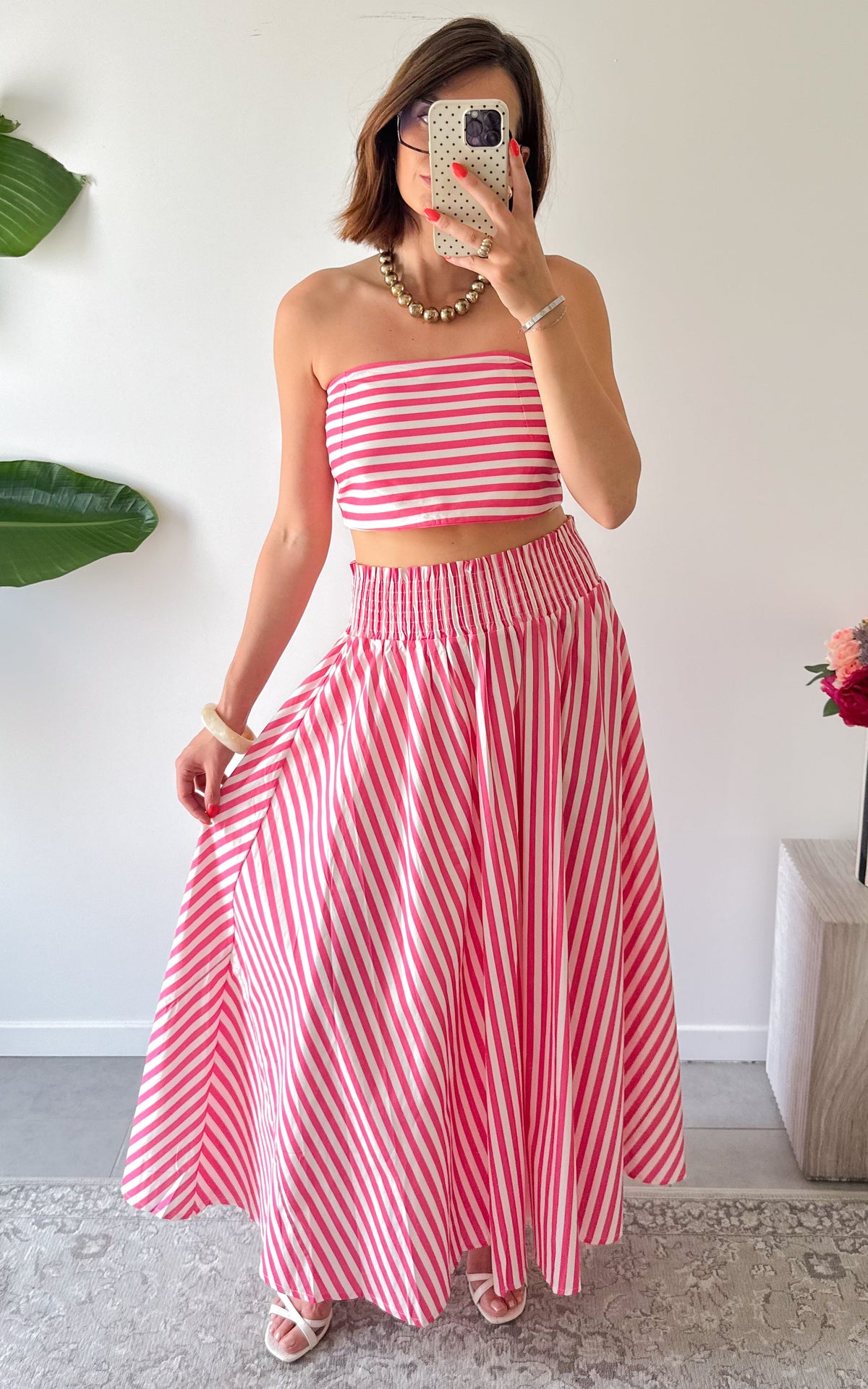 Conjunto De Rayas Ravello - Rosa y blanco
