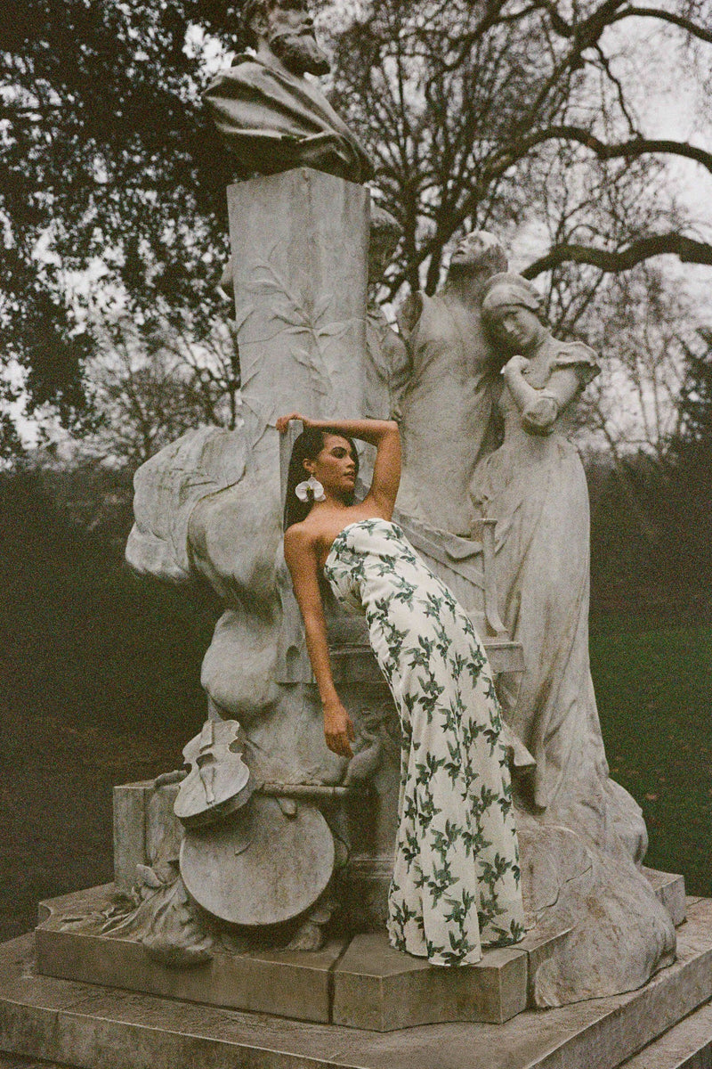 Robe Bustier En Velours Dévoré À Drapé - Oiseaux