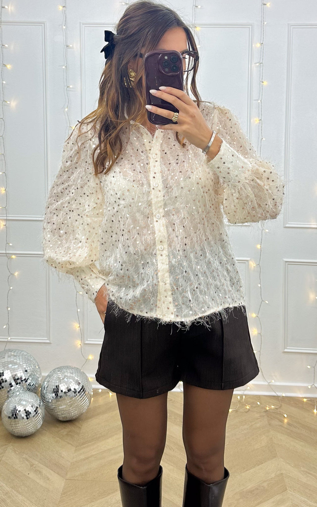Camisa De Lentejuelas All Eyes On You - Crudo