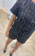 T-Shirt Tweed E Paillettes December Crush - Nero