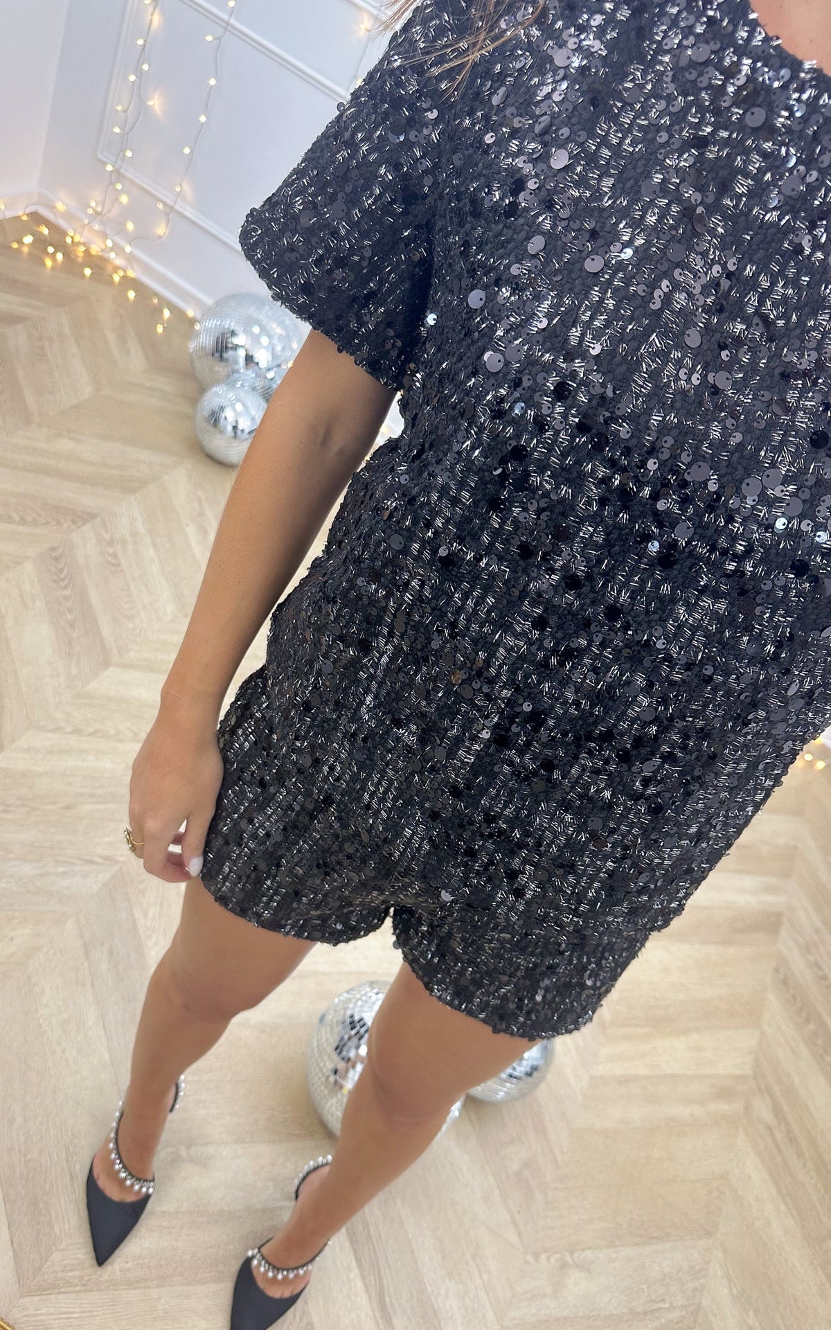 T-Shirt Tweed E Paillettes December Crush - Nero